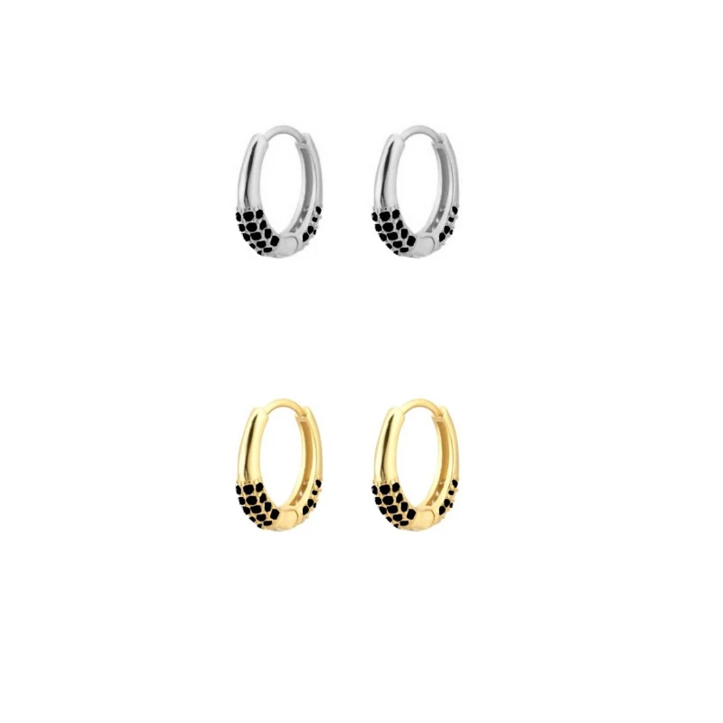

Romantic Blcak Crystals Zircon Gemstones Round Hoop Earrings for Women Wedding Circle Piercing Earrings Punk Jewelry Ohrringe