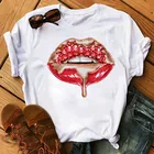 Новая женская футболка, модная футболка с рисунком красных губ и бриллиантов, футболка с капюшоном, женская одежда, эстетичная белая женская футболка, топы