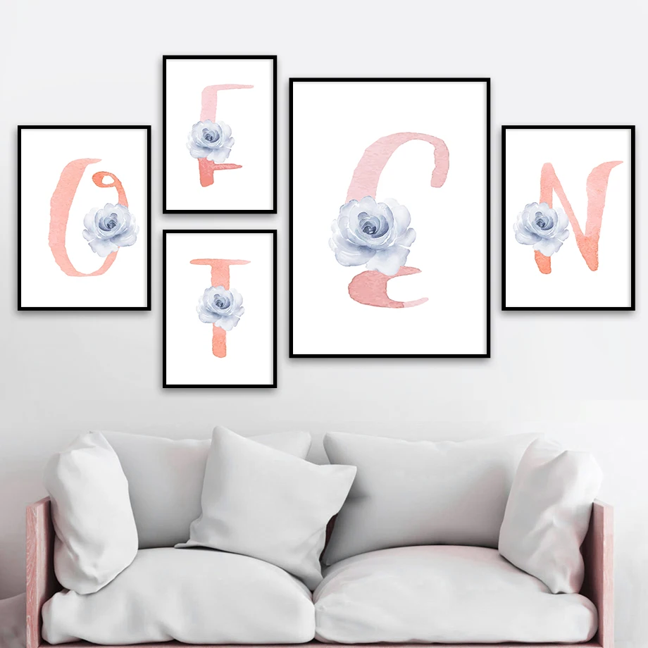 

Pink Letter Personalized Name Combination Wall Art Canvas Painting Nordic Posters And Prints Wall Pictures Baby Kids Room Decor