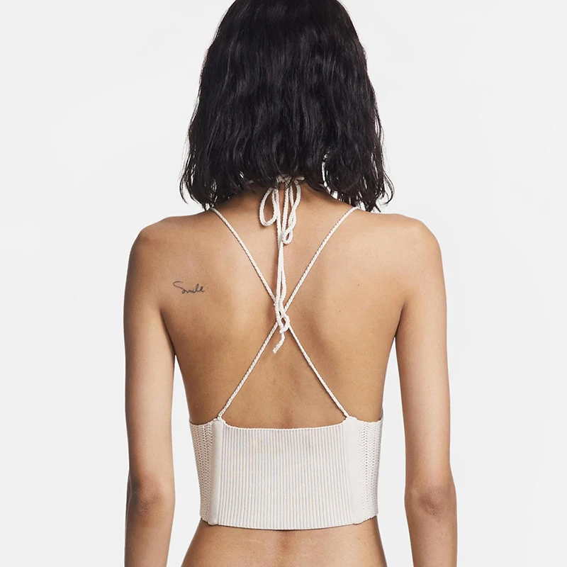 2021NEW spring and summer holiday style hand-woven bottoming vest, fish bone waist waist V-neck lace-up sling ladies top