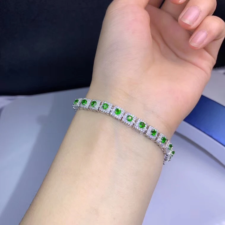 

Luxurious precious square natural green diopside Bracelet Natural gemstone bracelet S925 silver woman party gift fine jewelry