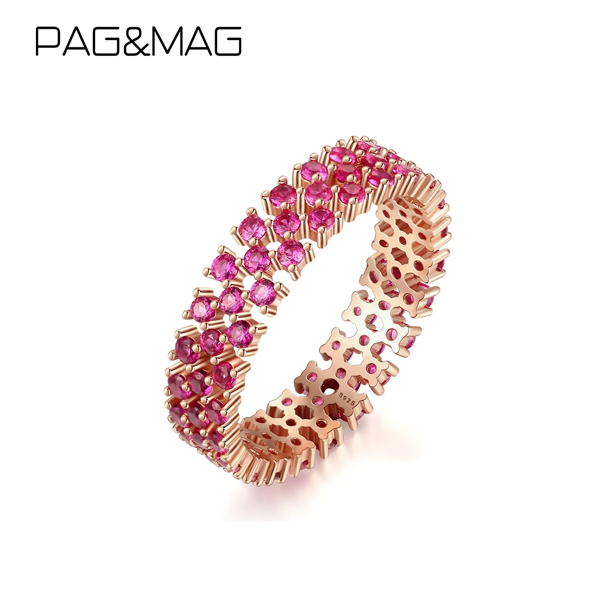 PAG &amp MAG роскошное розовое топаз Стерлинговое Серебро 925 пробы кольцо на палец для