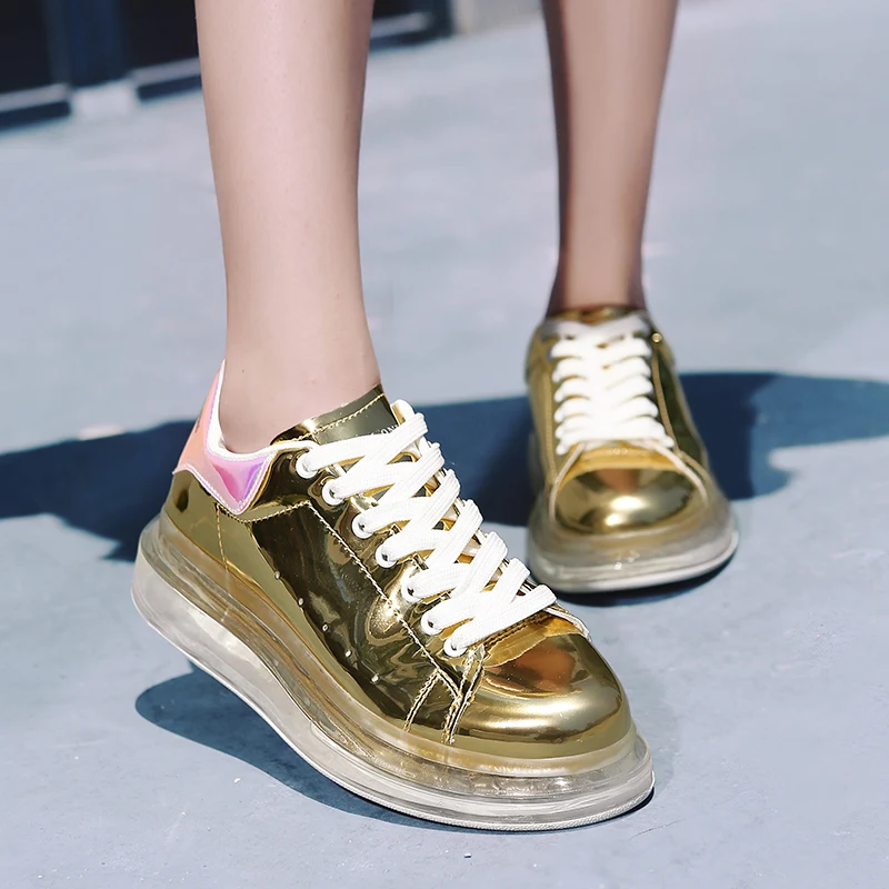 

Sequined Leather Fashion Sneakers Women Air-spring Sole Casual Shoes New Breathable Skate Shoes Plus Size 35-42 Ladies Sneakers