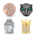 Оптовая продажа DIY медные бусины-спейсеры Micro Pave CZ Циркон Корона Подвески для изготовления браслетов из бисера 8 мм диско-шар Круглые Бусины