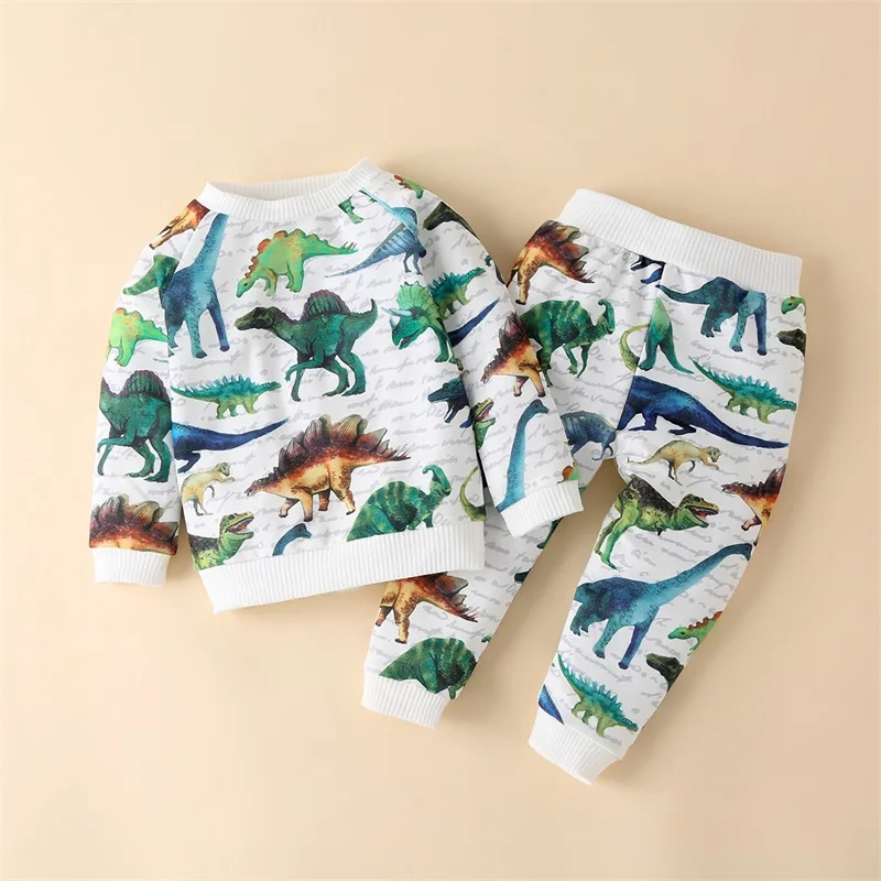 

2pcs Kids Dinosaur Autumn Sport Clothing Sets Boys Cartoon Sweatshirt and Pants Set for Children Toddler