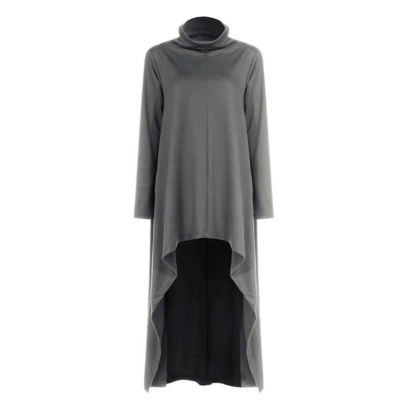 A Light Grey Осенние толстовки, сарафан, женское Ассиметричное платье,, ZANZEA, водолазка, длинный рукав, свитшоты, макси платья размера плюс, Халат - Цвет: A Light Grey
