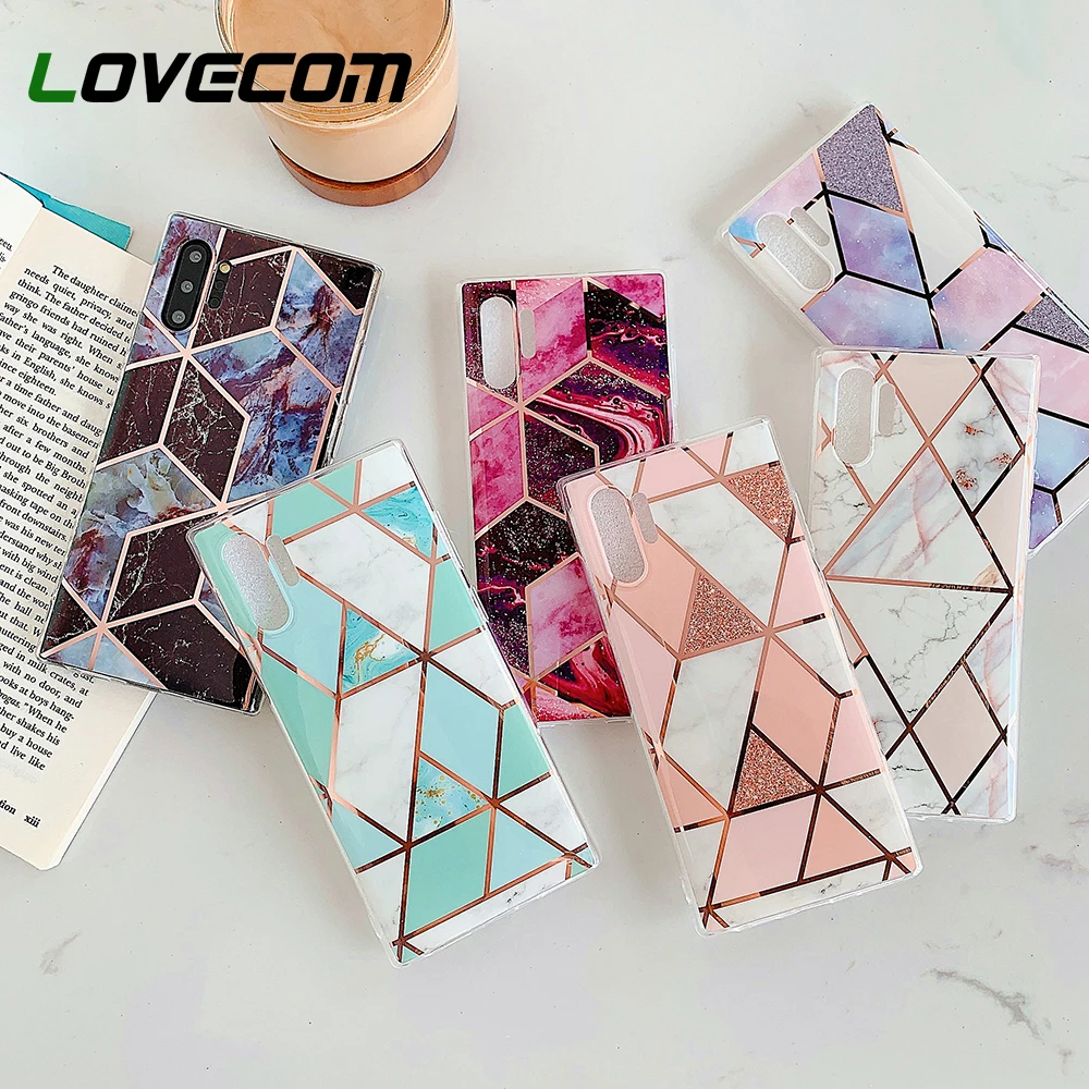 Geometric Marble Square Phone Case For Samsung Note 10 Pro A90 5G A50 S8 S9 Plus Soft IMD Glitter Cover | Мобильные телефоны и