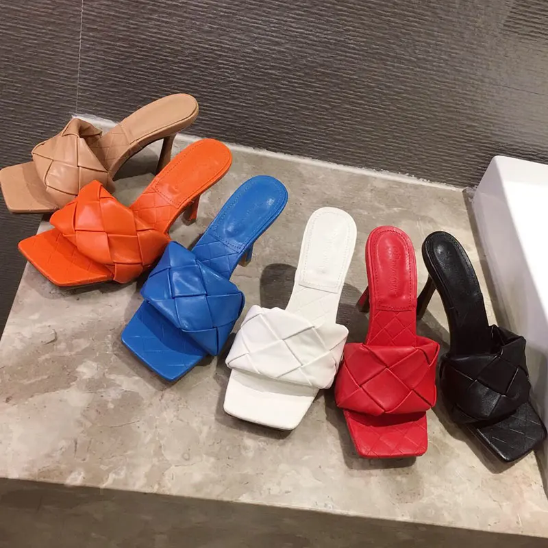 Новинка 2020 года Летние шлепанцы без задника на каблуке Плетеные женские