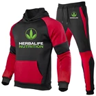 Комплект мужской из худи и штанов HERBALIFE, повседневный спортивный костюм для бега, толстовка, пуловер, осень 2021