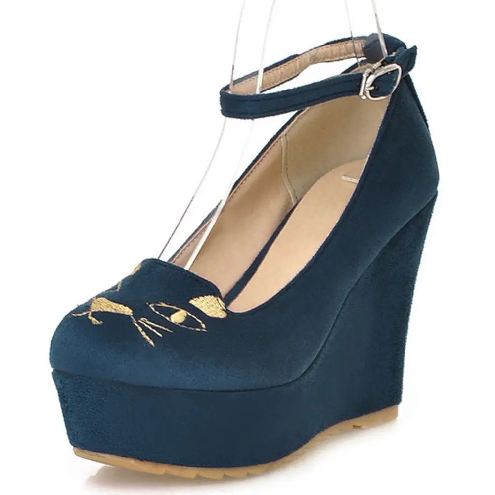 

RIBETRINI Sexy Women Flock Platform High Heels Shoes Women Ankle Strap Wedges Fashion Pumps Party Dress Spring Pumps