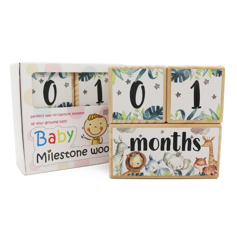 

634F 1 Set Baby Milestone Memorial Monthly Wooden Block Photography Month Sticke Newborn Commemorative Age Card