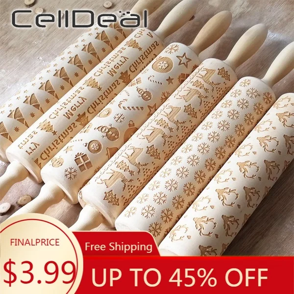 Рождественская деревянная Скалка тиснение снежинки елка лось цветочный узор