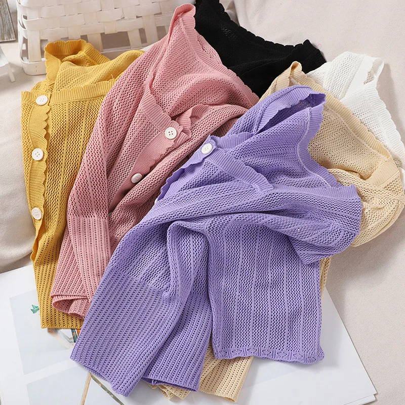 Summer Autumn Sweater Women Cardigan New Fashion Square Collar Short Tops Casual Slim Sweet Single-Breasted Thin Korean |