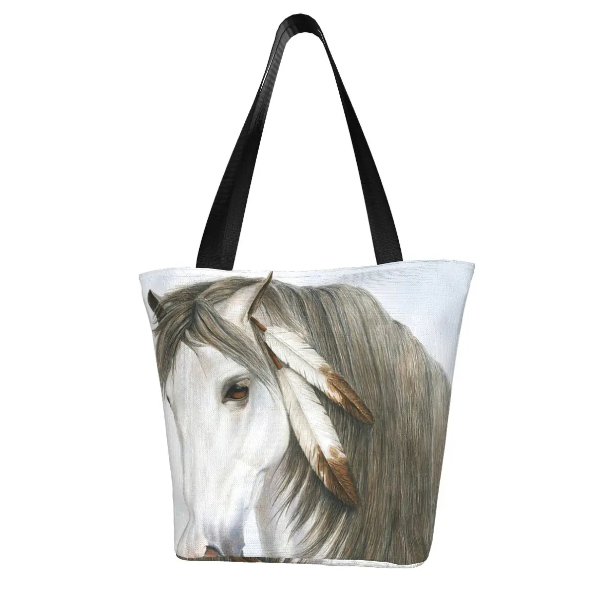 Morning Mist Horse Polyester outdoor girl handbag, woman shopping bag, shoulder bag, canvas bag, gift bag