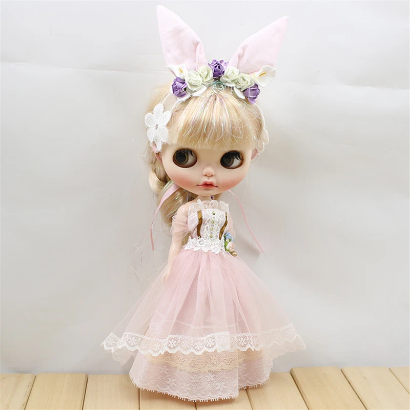 ICY DBS Blyth кукла licca Игрушка Одежда Кружева свадебное платье кролик головной убор