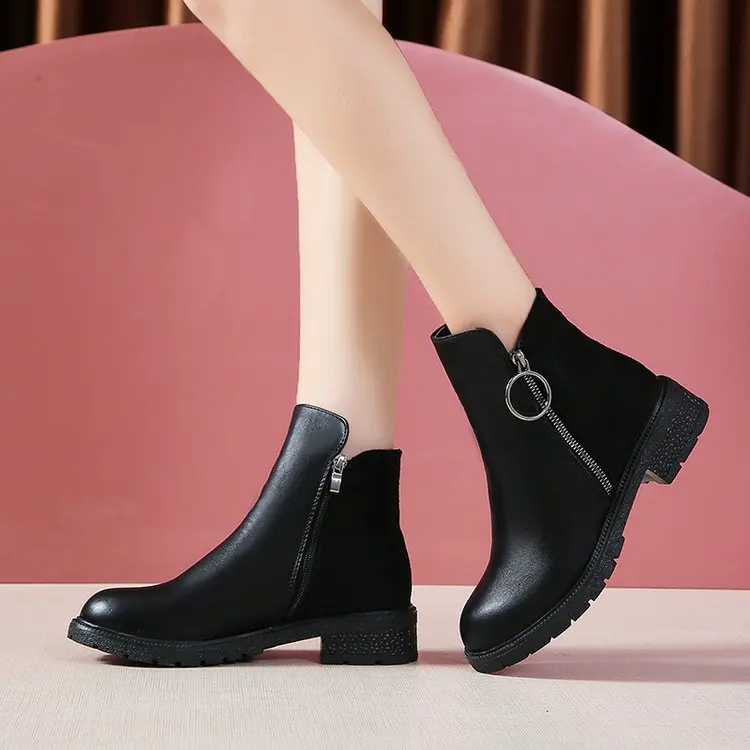 

2019 New Buckle Winter Motorcycle Boots Women British Style Ankle Boots Gothic Punk Low Heel ankle Boot Women Shoes YYJ238