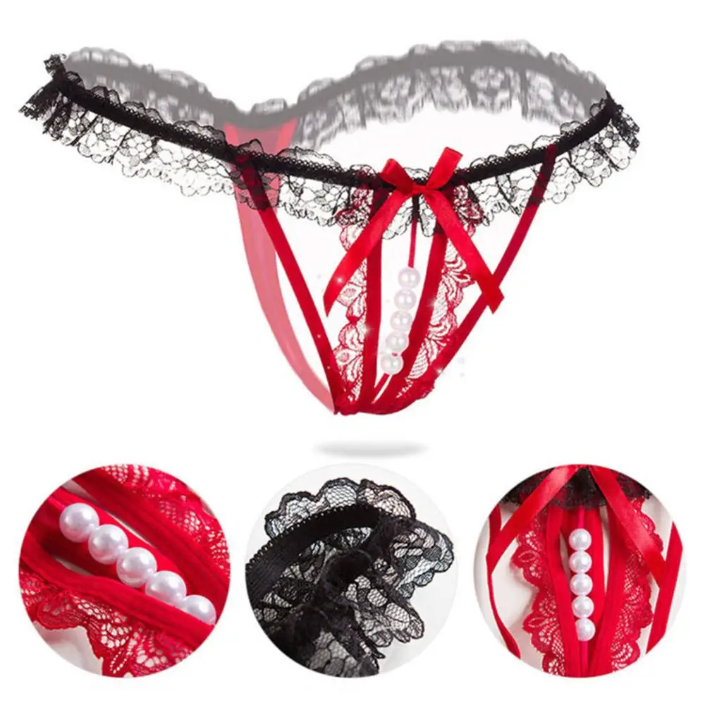 Для женщин кружевные стринги и G сексуальные трусики танга с жемчужинами женское