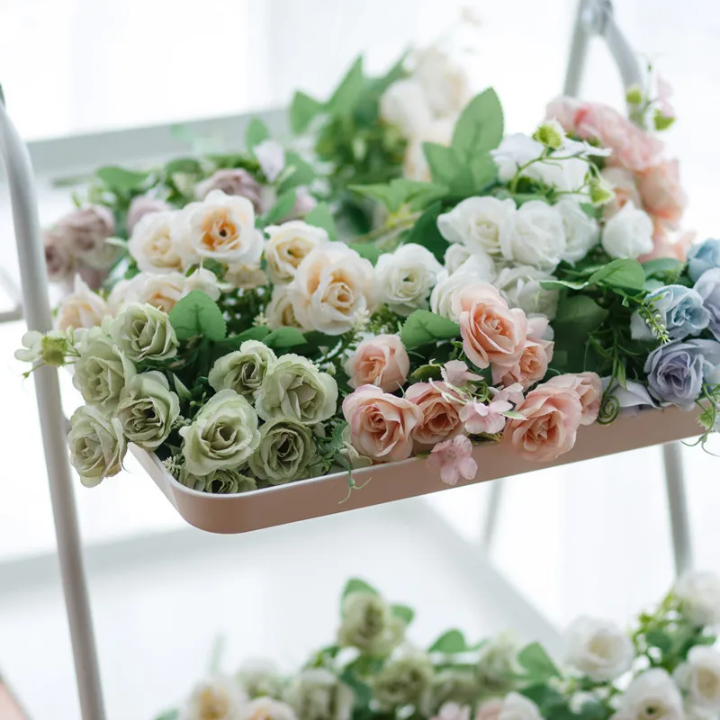 

10 Spring Small Roses Artificial Flower Bouquet Plastic Artificial Flower Home Wedding Decoration Floral Silk Flower Decoration