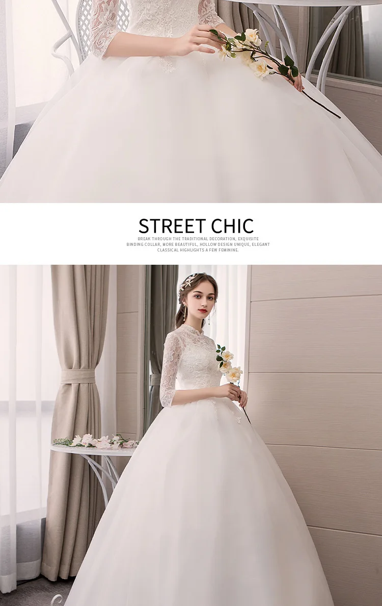 Robe De Mariee белые свадебные платья высокие кружевные аппликации для выреза бальный халат с рукавами до локтя Элегантные платья невесты Abito Da Sposa