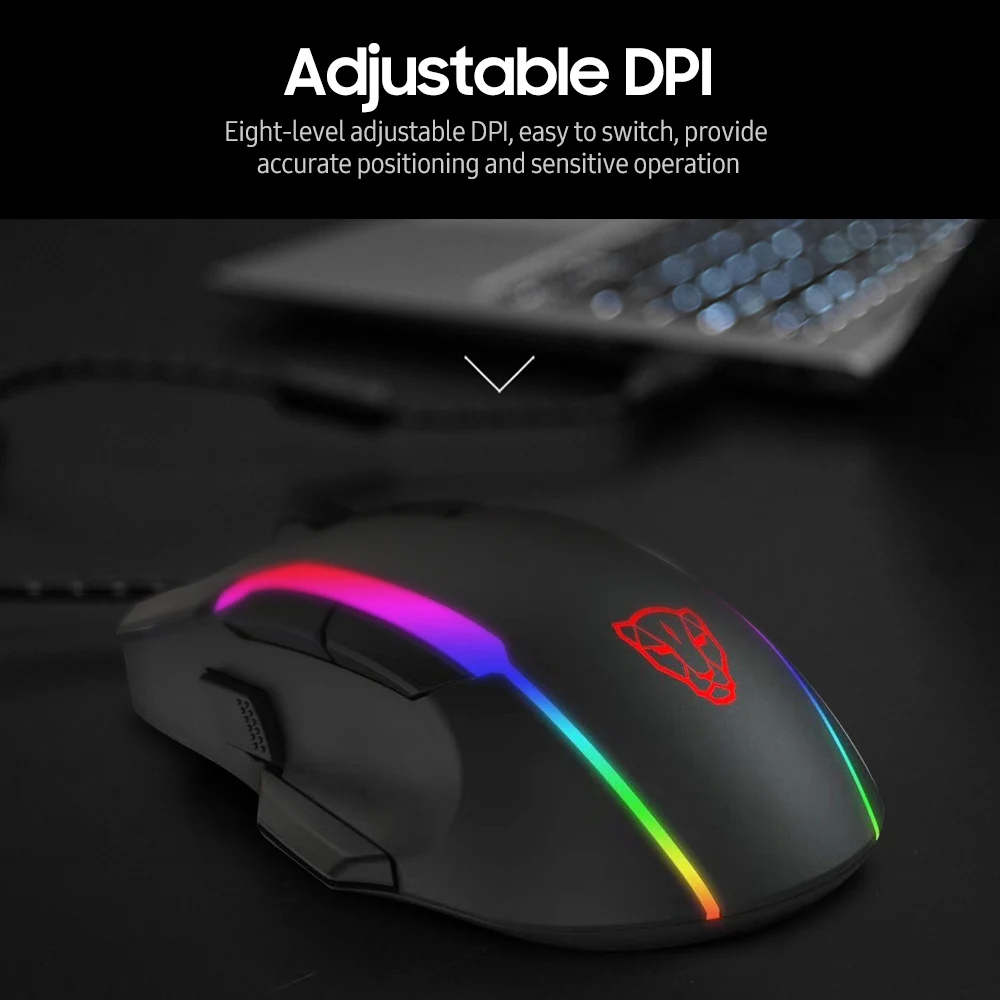MOTOSPEED V90 мышь Проводная игровая USB RGB эргономичная с 8 регулируемыми DPI для