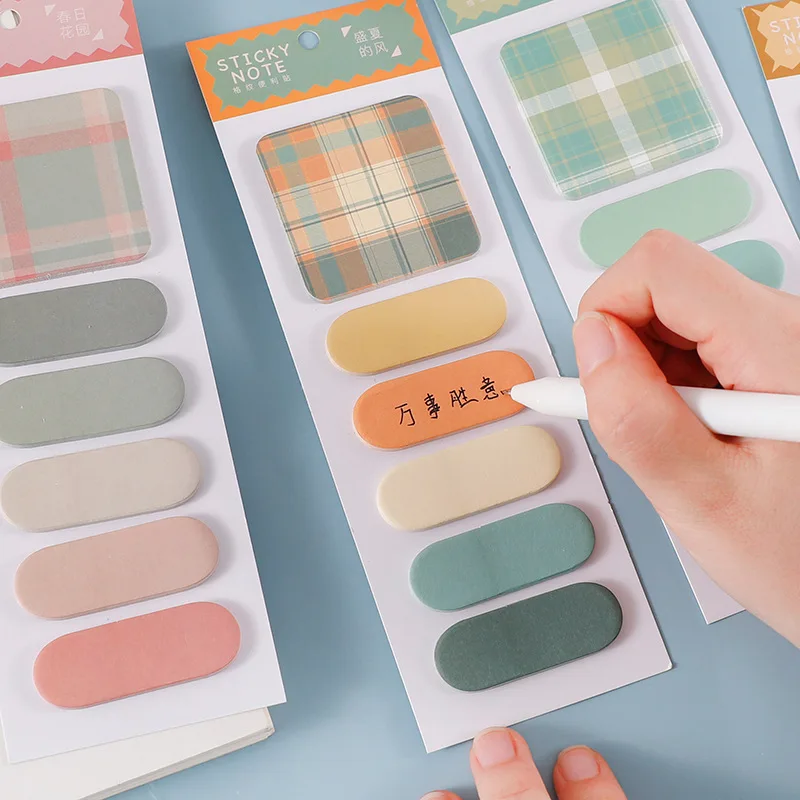 

6 Styles 120 Sheets Note Paper Plaid Memo Pad Solid Color Basic Mark Page Planner Index Sticker Tabs Book Strip Message Sticky