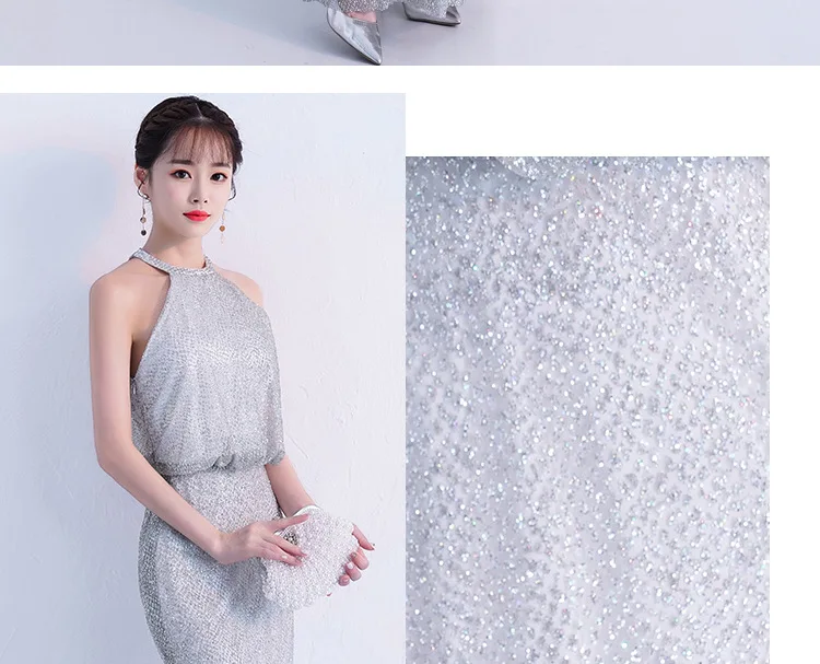 Female Silver Elegant Banquet Gown Exquisite Appliques Embroidery Trim Temperament Formal Party Dresses Sexy Slim Mermaid Dress |