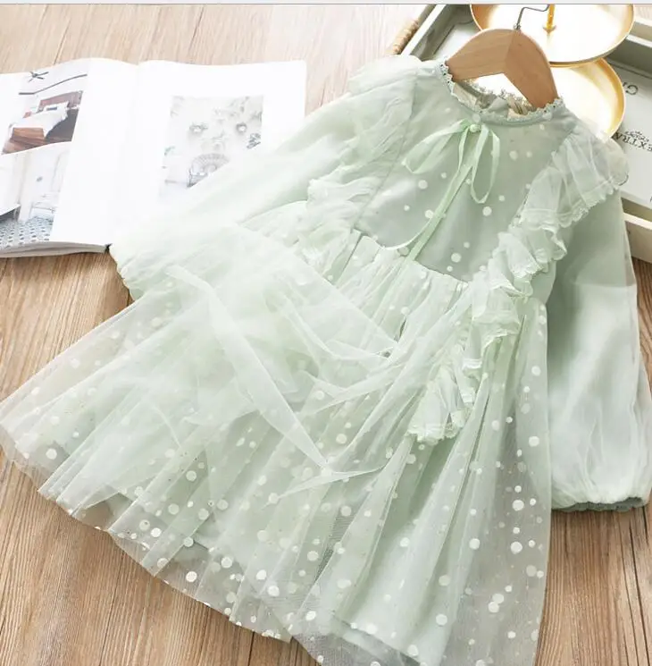 2020 г. весеннее кружевное Сетчатое платье принцессы в горошек с оборками для
