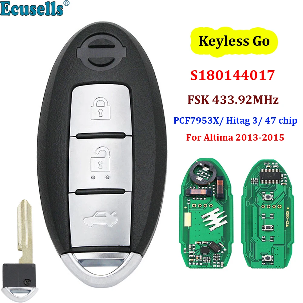 3 кнопочный дистанционный ключ без ключа go FSK 433 92 МГц чип PCF7953X / HITAG 47 для Nissan Altima 2013