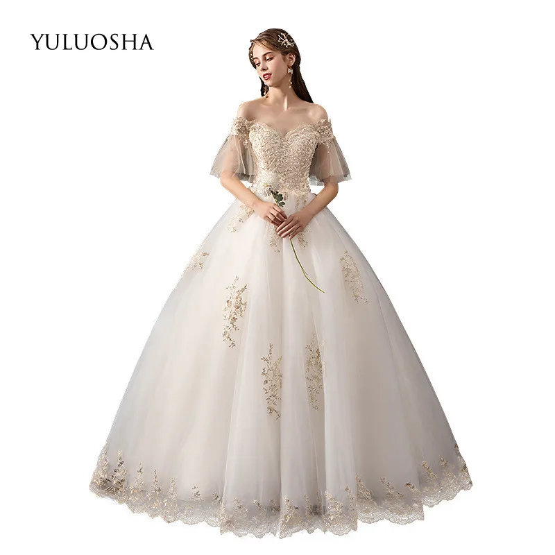 YULUOSHA Элегантное свадебное платье цвета шампанского в стиле бохо кружевное с