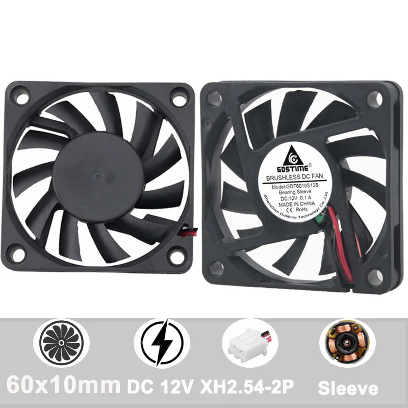 5 шт. Gdstime 60 мм DC 12 В 2PIN 6 см охлаждающий вентилятор 60x60x10 6010 для компьютера ПК корпус