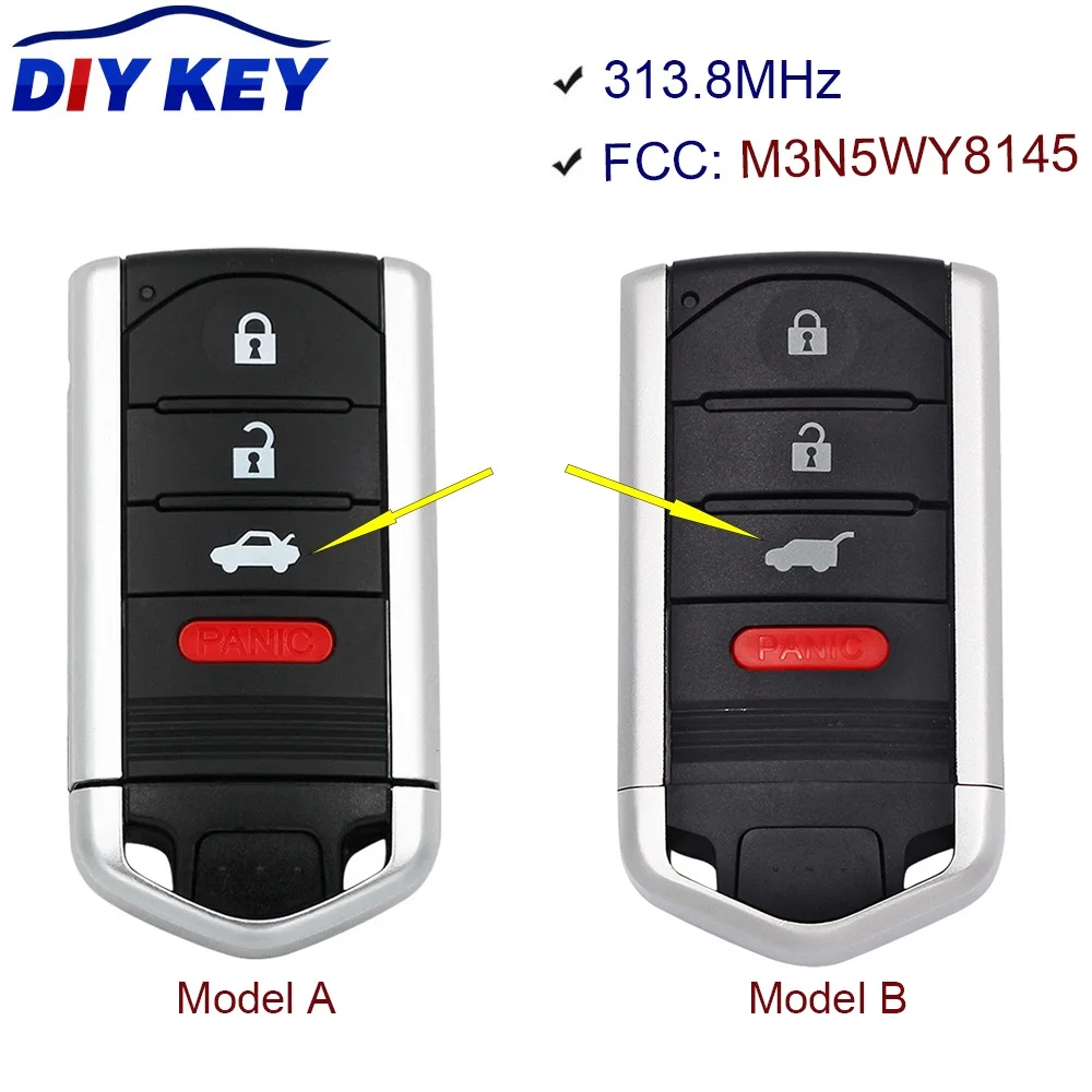 

DIYKEY FCC: M3N5WY8145 IC:267F-5WY8145 Smart Remote Car Key Fob 4 Button 313.8MHz for Acura ZDX TL 2009 2010 2011 2012 2013 2014