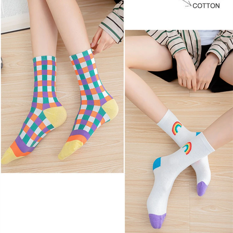 

rainbow striped socks harajuku woman kawaii calcetines women skarpetki meias meia chaussette sock sokken cotton calcetas mujer