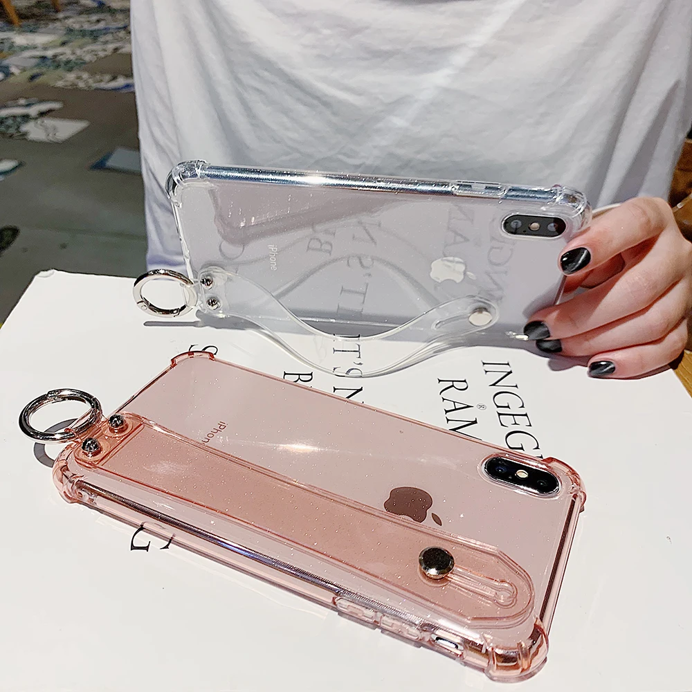Блестящий чехол для телефона iPhone 11 X XR XS Max 8 7 Plus 6 6S Plus Блестящий Прозрачный мягкий силиконовый браслет задняя крышка
