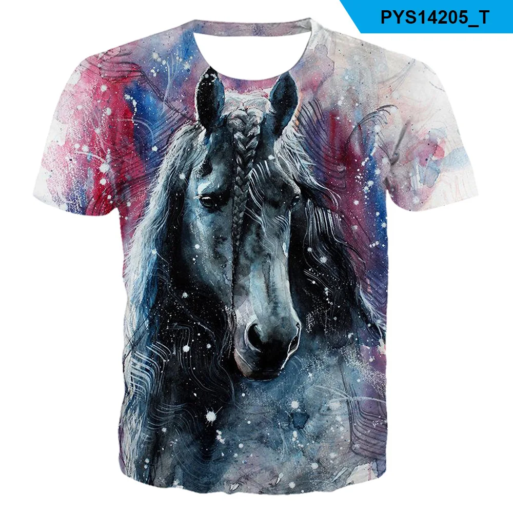 

2021 Summer New Men's T-shirt O-neck Wear Flower Headscarf Horse T-shirt 3D Fashion Children's Top