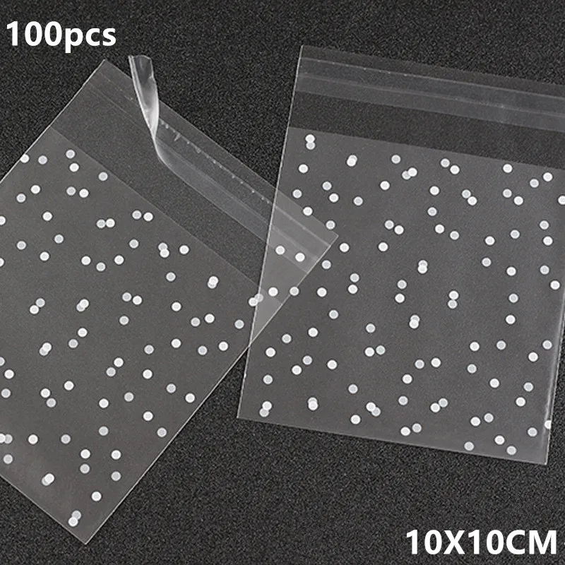dot plastic 10cm 100 шт/108 шт прозрачный пластиковый пакет Dragee конфеты Подарочный мешок для печенья матовый OPP Свадьба День Рождения Вечеринка упаковочный мешочек кисет коробка - Цвет: dot plastic 10cm