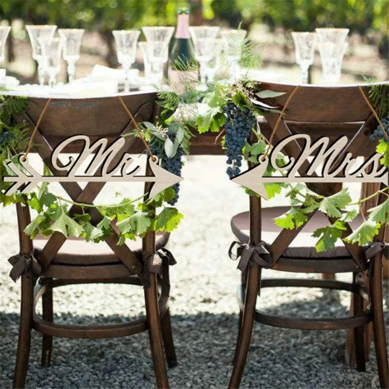 

2pc Mr & Mrs Arrow Signs Wedding Party Chair Decoration Photography Prop Rustic Wood Wedding Sign Decorations Bride To Be Favors