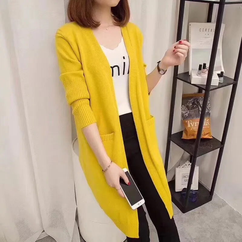 

The new spring 2019 relaxed joker pure color knit cardigan female long sweater