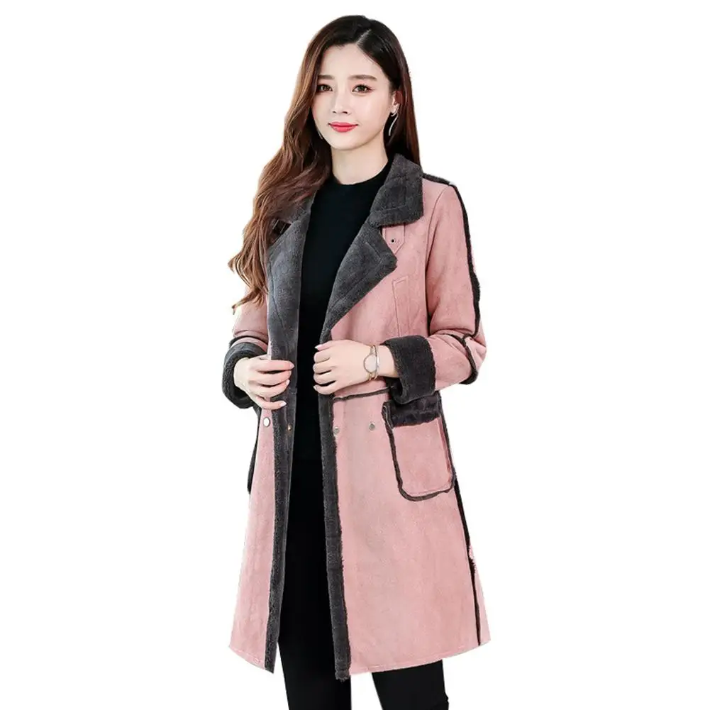 2019 New Women Fashion Loose Medium Long Suede Fabric Padded Coat | Женская одежда