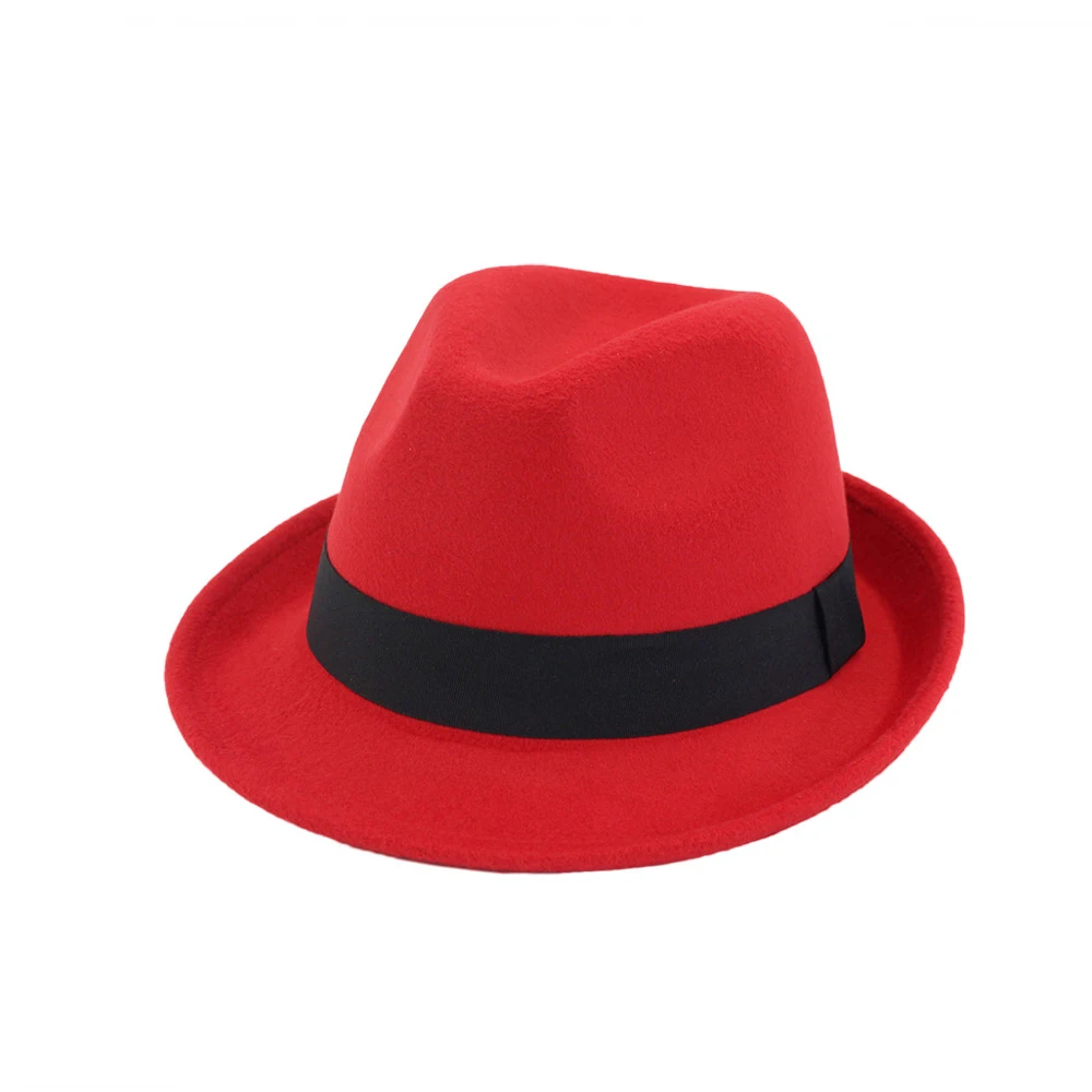 Red Модная мужская и женская шерстяная шляпа Fedora с тканевым поясом поп уличная дорожная шляпа Панама джазовая, шляпа - Цвет: Red