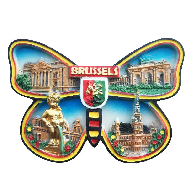 

3D магниты на холодильник, ручная роспись бабочек в Брюсселе, Бельгии, туристические сувениры, магнитные наклейки на холодильник, подарок
