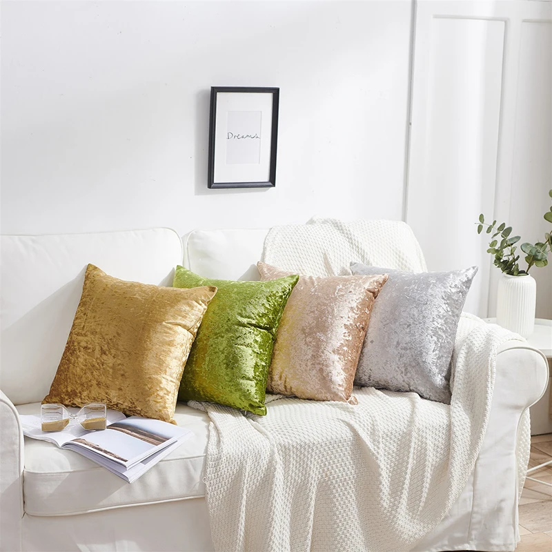 

Popular Short Velvet Cushion Cover Home Decor Waist Pillowcase Solid Color Sofa Bed Cushion Pillow Cover