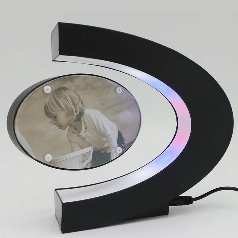 

C Shape Electronic Magnetic Levitation Floating Photo Frame with LED Lights Novelty Gift Home Decoration Pictures Frames 2016