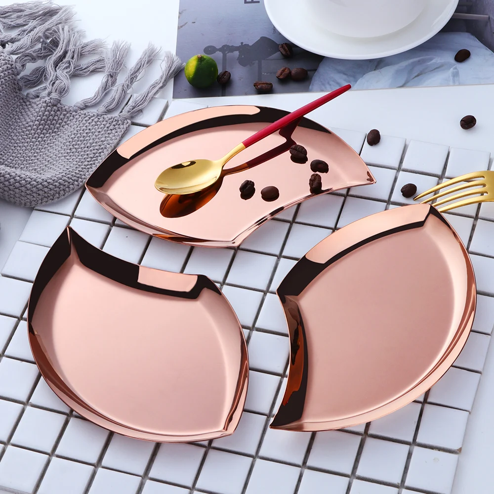 Сахаристые тарелки в форме листа поднос из нержавеющей стали для хранения