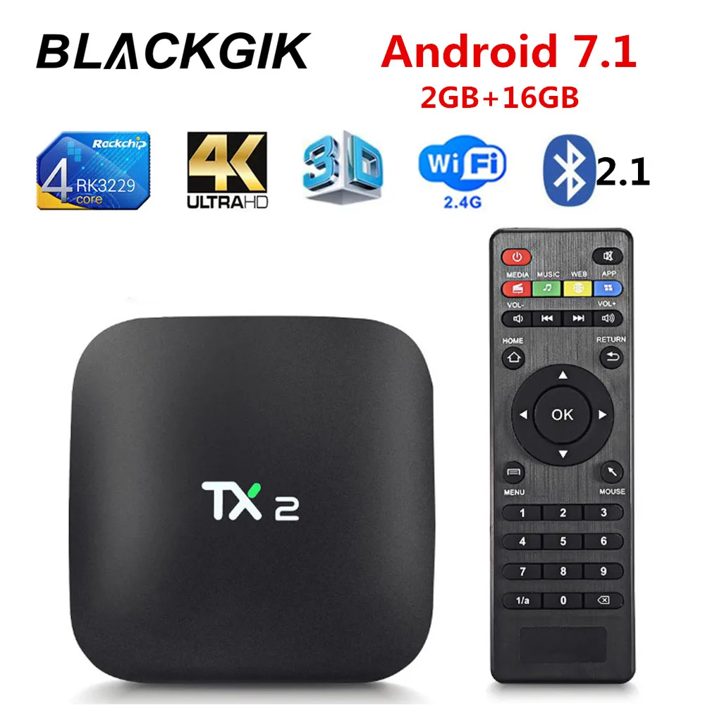 TX2 Android 7,1 ТВ приставка RK3229 2G 16GB 2,4G Wifi 4K медиаплеер Смарт IP ТВ приставка телеприставка