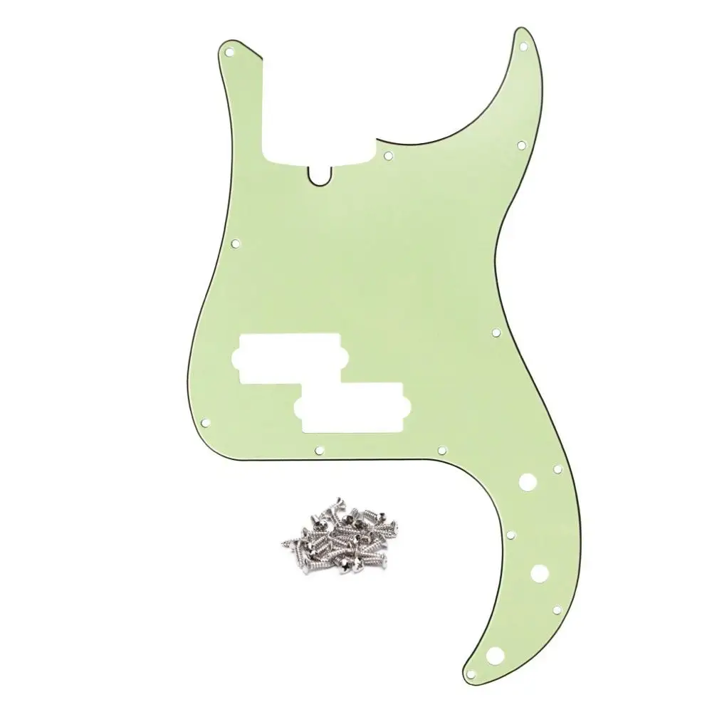 FLEOR 13 hole Bass Pickguard Scratch Plate с ферменной штангой Notch Model для PB мятно зеленый 3ply|Детали и