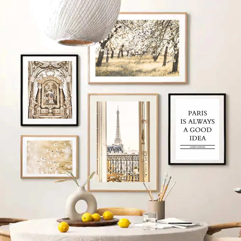 

Paris Tower Church Statue Door Tree Grass Nordic Posters and Prints Wall Art Canvas Painting Wall Pictures for Living Room Decor