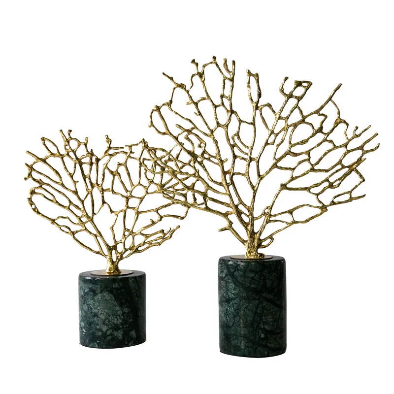 

Modern Minimalist Light Luxury Marble Copper Branch Decoration Home Living Room Model Room Wine Cabinet Decoration