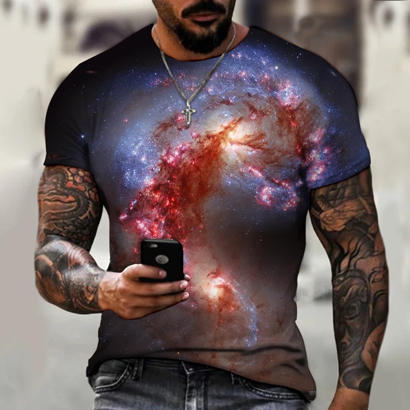 

European and American Fashion Style Printed T-shirt for Men and Women 3d Star Printed T-shirt Round Neck Short Sleeve Street
