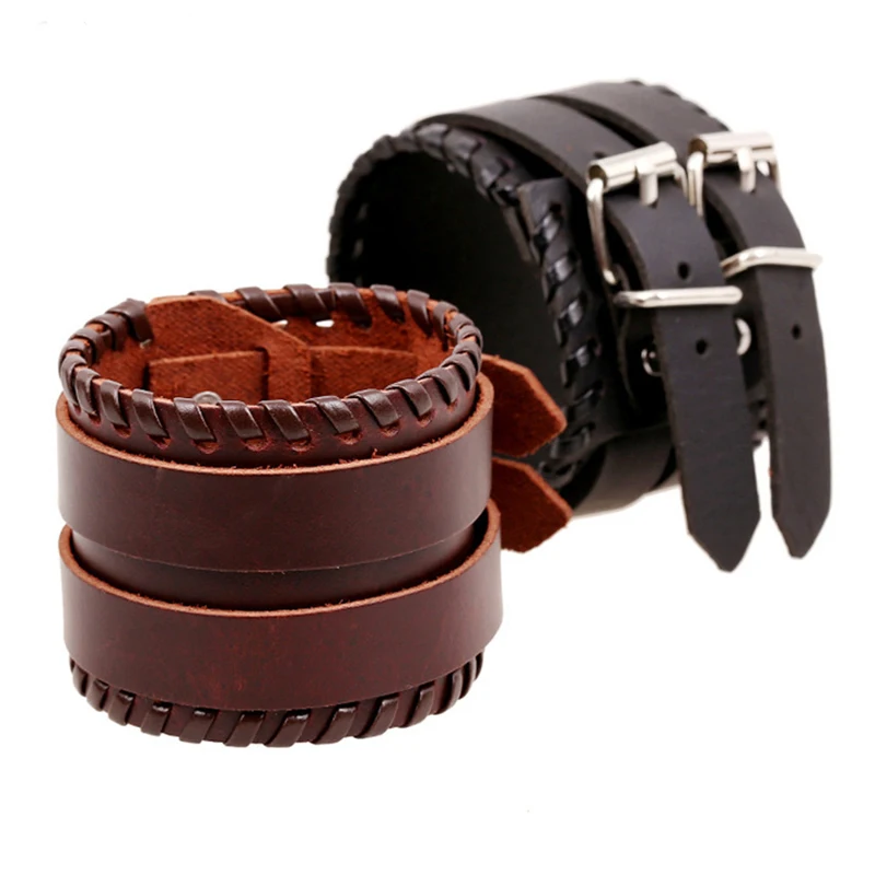 Простой широкий браслет ручной работы из натуральной кожи с пряжкой сплава