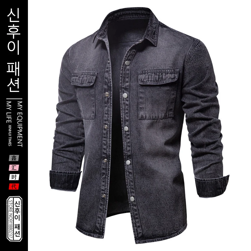 

100% Cotton Denim Jackets Men Casual Solid Color Pocket Thin Jacket for Men Style Spring High Quality Men Clothing Dropshipping